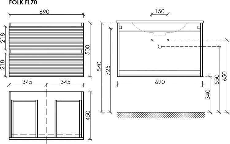 Тумба подвесная SANCOS Folk 690х445х500, c двумя ящиками оснащенными доводчиками, Bianco,FL70W Тумба подвесная SANCOS Folk 690х445х500, c двумя ящиками оснащенными доводчиками, Bianco,FL70W