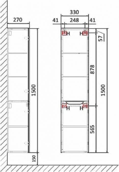 Шкаф пенал Jorno Wood 33 Wood.04.150/P/W подвесной Белый