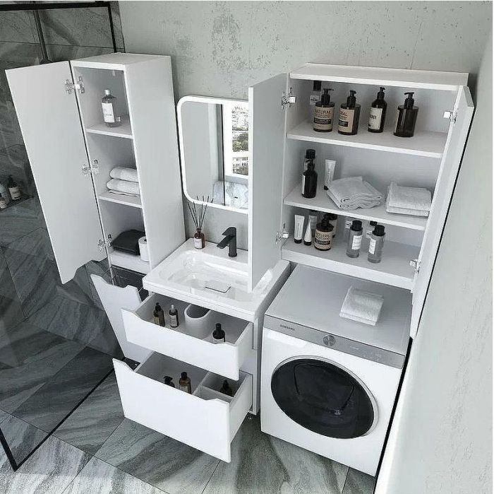 Шкаф пенал Style Line Марелла 30 L Люкс Plus СС-00002428 с бельевой корзиной Белый глянец антискрейтч