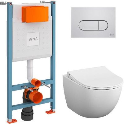 Комплект унитаза с инсталляцией Vitra L-Box Sento 9830B003-7212 с сиденьем Микролифт и клавишей смыва Хром