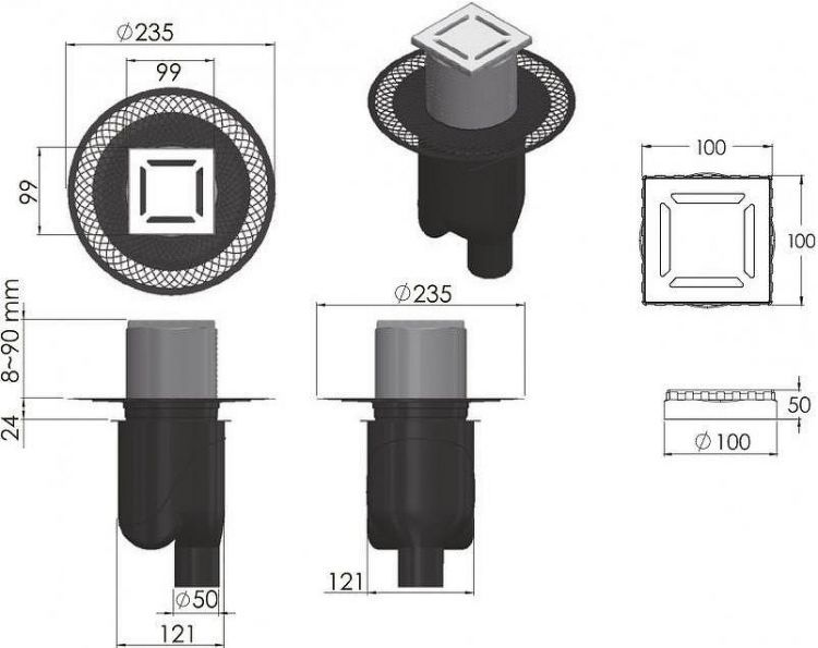 Душевой трап Berges Platz Norma 100x100 091058 с решеткой Хром