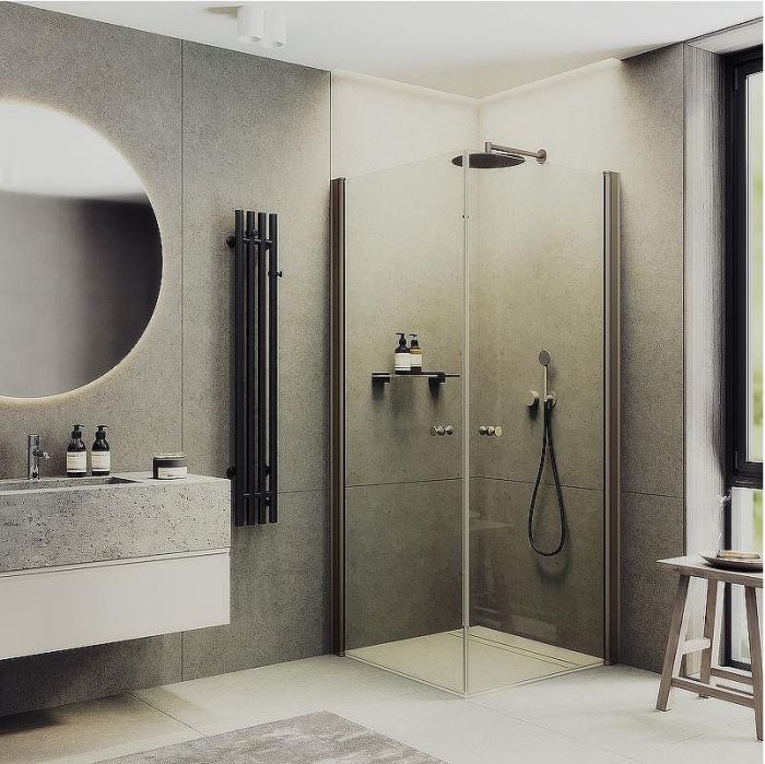 Душевой уголок Maybah Glass MGY-1291-2 800x800x1980 на монопетлях Бронза стекло прозрачное