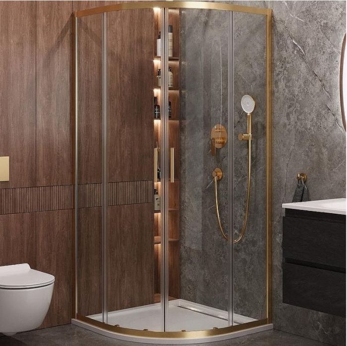 Душевой уголок Cezares Molveno 100x100 MOLVENO-R-2-100-C-BORO-IV профиль Брашированное золото стекло прозрачное