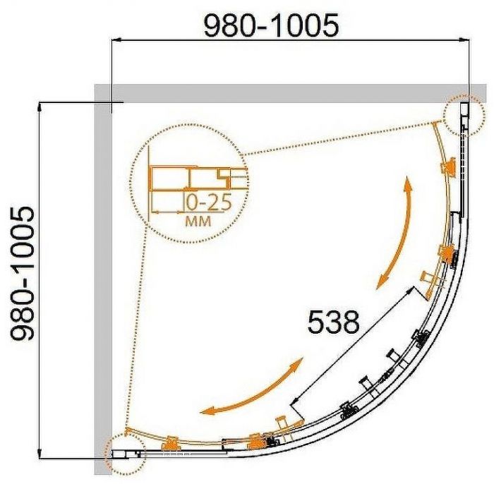 Душевой уголок Cezares Molveno 100x100 MOLVENO-R-2-100-C-BORO-IV профиль Брашированное золото стекло прозрачное