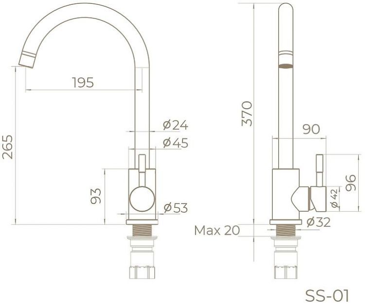 Смеситель для кухни Knotlor Streamline SS-01 цвет Матовая сталь Смеситель для кухни Knotlor Streamline SS-01 цвет Матовая сталь