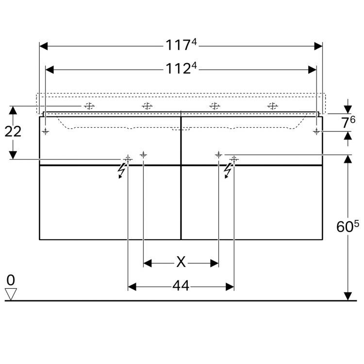 Тумба под раковину Geberit Xeno? 1174х530х462 мм, 2 маленьких и 2 больших ящика, серый дуб [500.518.43.1]