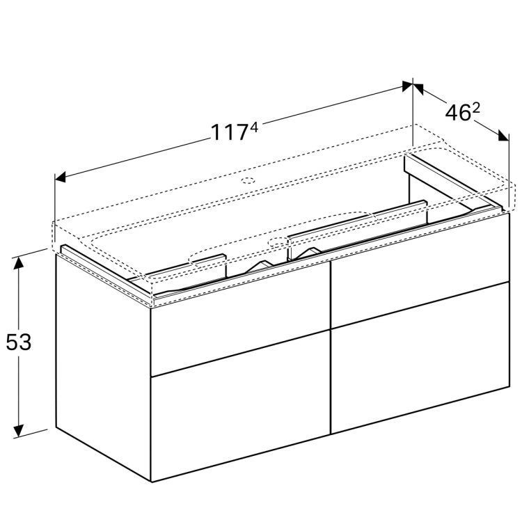 Тумба под раковину Geberit Xeno? 1174х530х462 мм, 2 маленьких и 2 больших ящика, серый дуб [500.518.43.1]