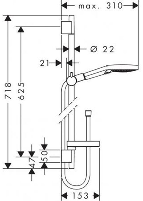 Hansgrohe Raindance Select S Душевой набор: штанга 65см., ручной душ 120, 3jet (Rain, RainAir, WhirlAir), мыльница, шланг, цвет: белый/хром