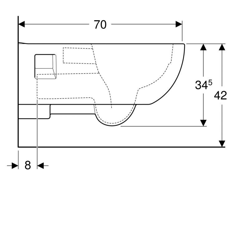 Унитаз подвесной безободковый Geberit Renova Comfort Rimfree®, глубина 70 см, с открытым креплением [500.693.01.1]