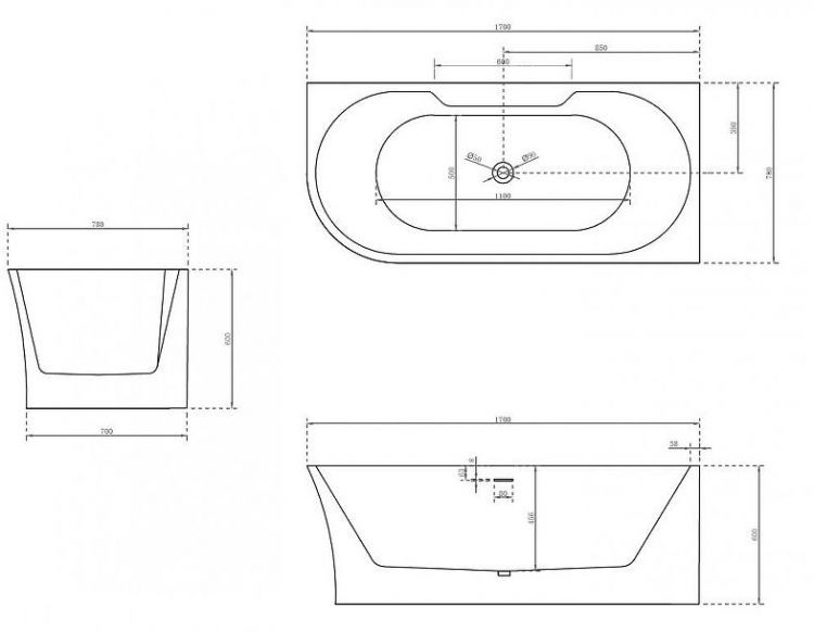 Акриловая ванна Abber 170х78 AB9335-1.7 R без гидромассажа