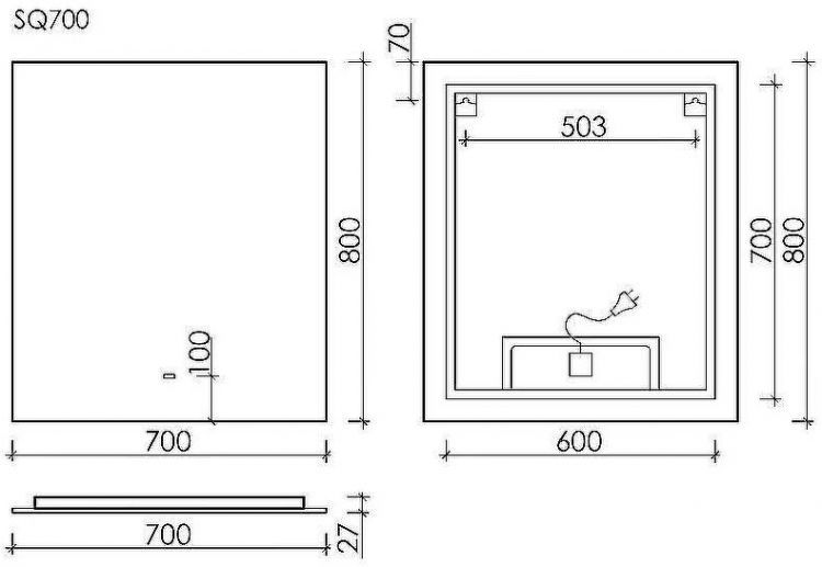 Зеркало Sancos Square 70 SQ700 с подсветкой с сенсорным выключателем Зеркало Sancos Square 70 SQ700 с подсветкой с сенсорным выключателем