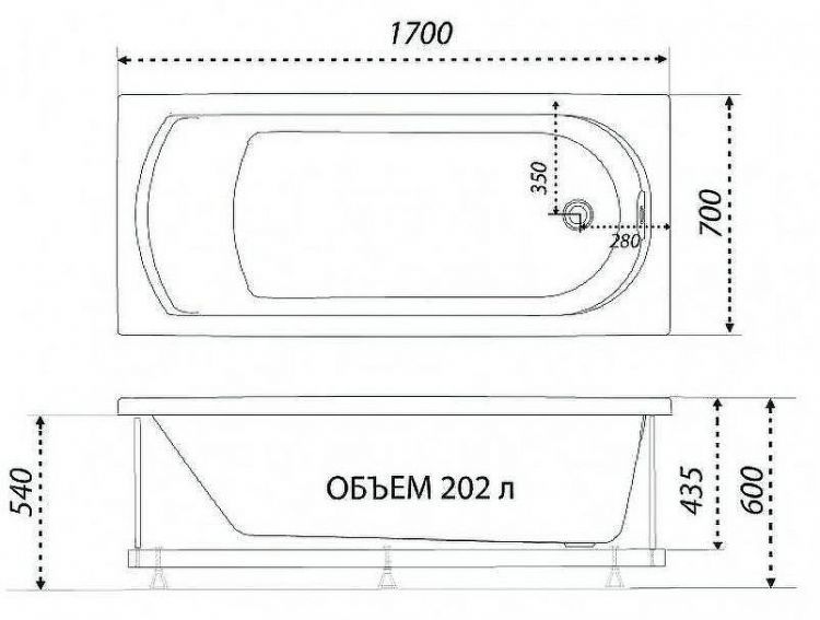 Акриловая ванна Triton 1ACReal Дюна 170х70 Щ0000046114 без гидромассажа