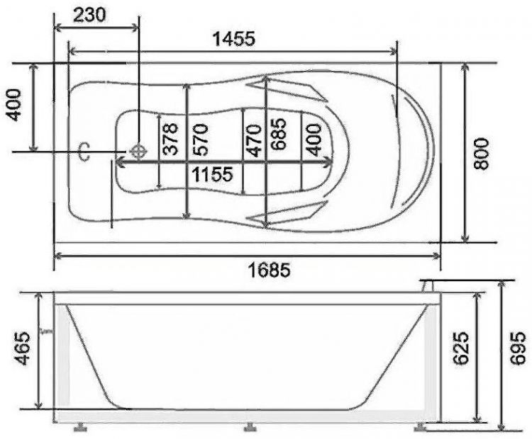 Акриловая ванна BellSan Агата 170x80 4627171531087 с гидромассажем