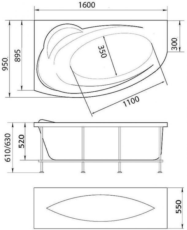 Акриловая ванна Marka One Julianna 160х95 L 01дж1695л без гидромассажа Акриловая ванна Marka One Julianna 160х95 L 01дж1695л без гидромассажа