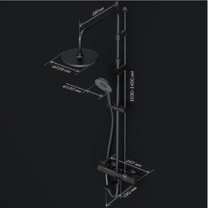 Душевая система AM.PM X-Joy F0785A522 с термостатом Черная матовая