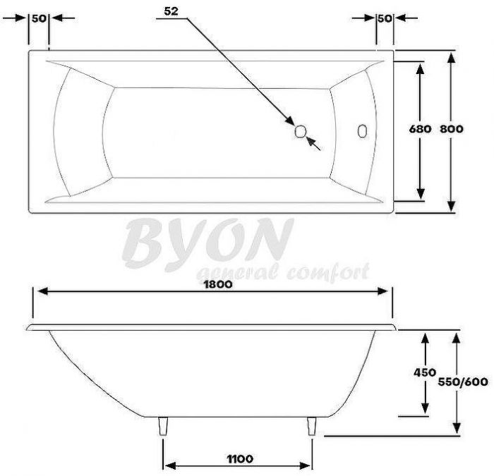 Чугунная ванна Byon Milan 180x80 Н0000372 с антискользящим покрытием