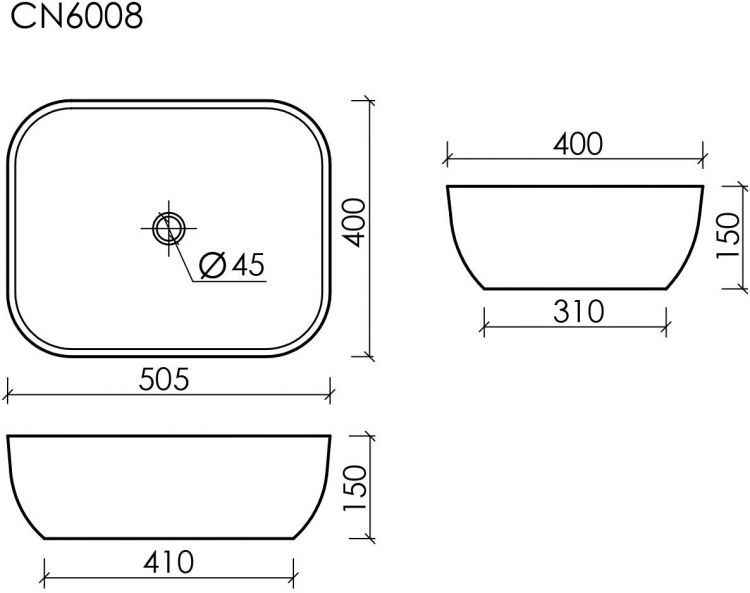 Умывальник CERAMICANOVA Element чаша накладная прямоугольная CN6008 Умывальник CERAMICANOVA Element чаша накладная прямоугольная CN6008
