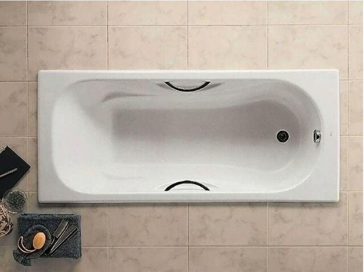 Чугунная ванна Roca Malibu 150x75 2315G000R с отверстиями для ручек с противоскользящим покрытием