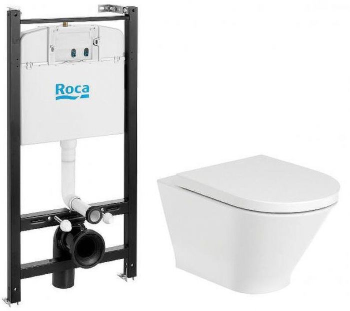 Комплект унитаза с инсталляцией Roca The Gap Round Pack Rimless 893105000 с сиденьем Микролифт без клавиши смыва