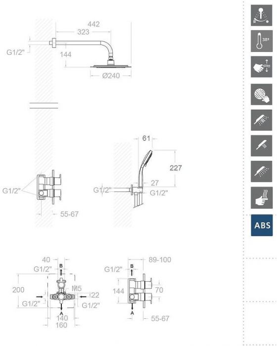 Душевая система Ramonsoler Blautherm 948712RP240 с термостатом Хром