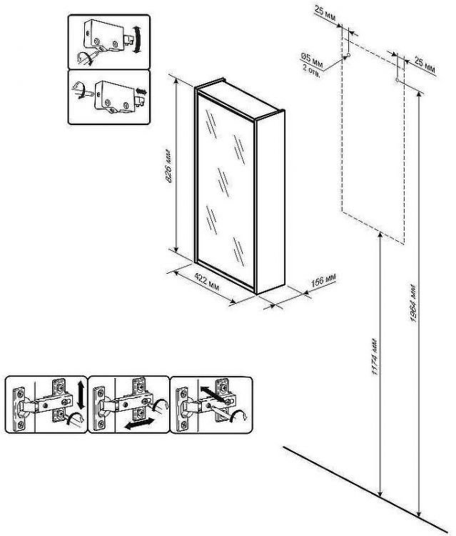 Зеркальный шкаф Бриклаер Бали 40 R 4620750417819 Светлая лиственница