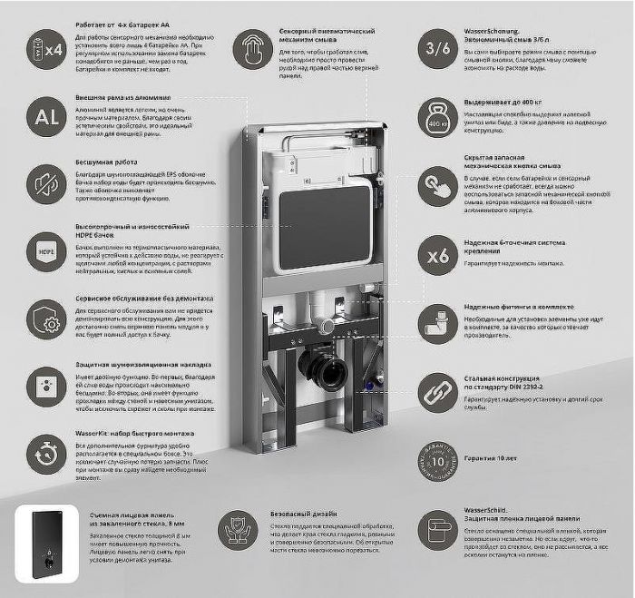 Инсталляция WasserKRAFT Naab 86TLT.040.SE.WH для унитаза Белая