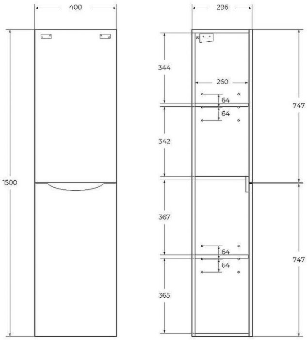 Шкаф пенал BelBagno Fly-Marino 40 L FLY-MARINO-1500-2A-SC-RN-P-L подвесной Rovere Nature
