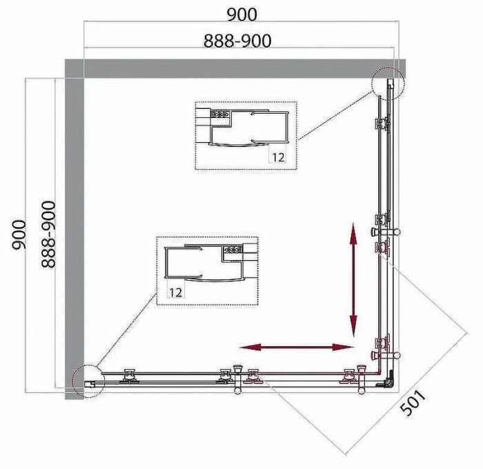 Душевой уголок BelBagno Uno 90х90 UNO-195-A-2-90-P-Cr профиль Хром стекло рифленое