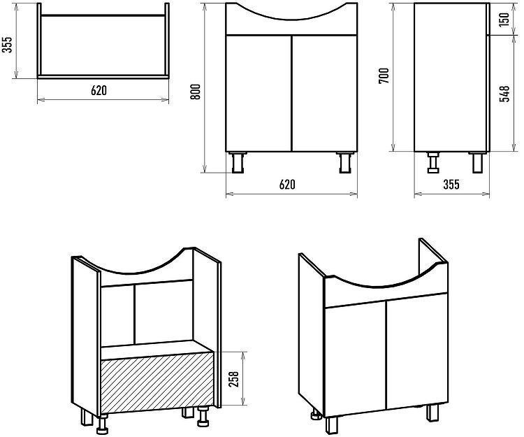 Тумба с раковиной Misty Изео 65 УТ000015761 Белая