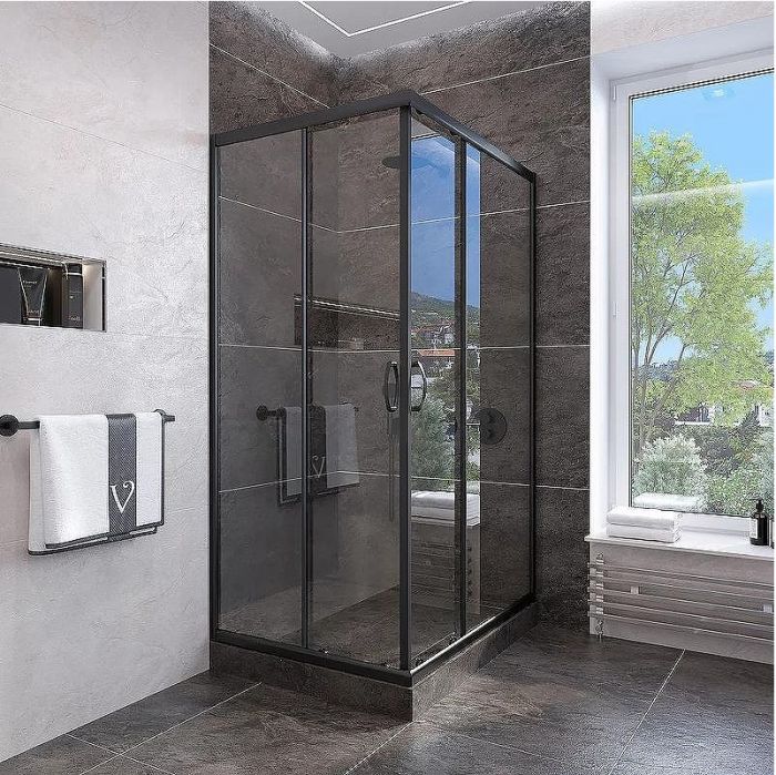 Душевой уголок Veconi Rovigo RV-113B 90x90 RV113B-90-01-C4 профиль Черный матовый стекло прозрачное