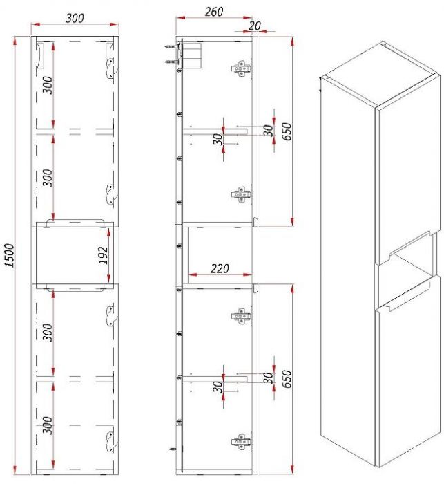 Шкаф пенал ЗОВ Дион 30 DPBM подвесной цвет Белый матовый
