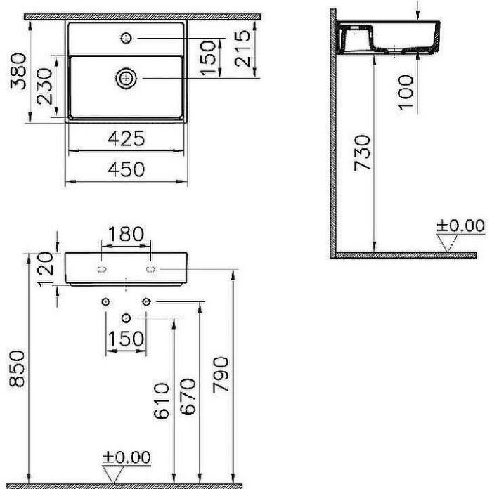 Раковина Vitra ArchiPlan 45 7400B003-0001 Белая