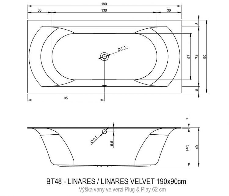 Акриловая ванна RIHO LINARES Plug&Play 190x90 RIGHT, BD5700500000000