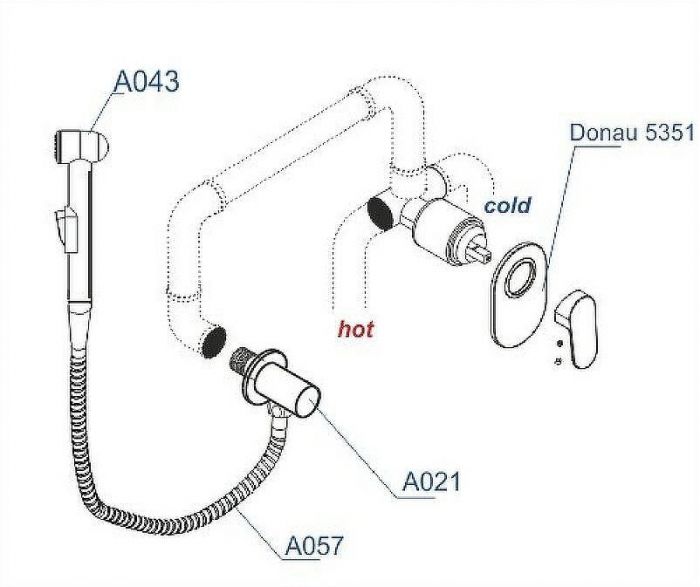 Гигиенический душ со смесителем WasserKRAFT Donau A15357 Хром