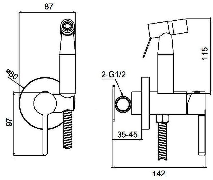 Гигиенический душ со смесителем Splenka S221.52.09 Графит матовый