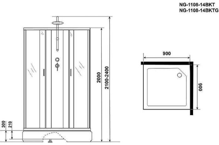 Душевая кабина Niagara Classic 90x90 NG-1108-14BKT без гидромассажа