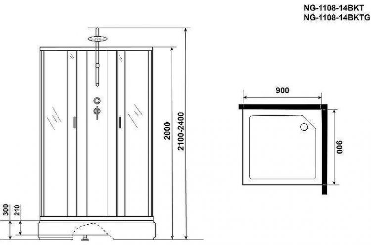 Душевая кабина Niagara Classic 90x90 NG-1108-14BKT без гидромассажа