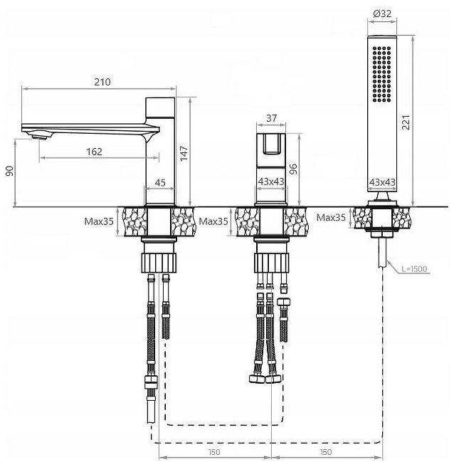 Смеситель на борт ванны Maretti Lorenza LR22RF842-B цвет Хром