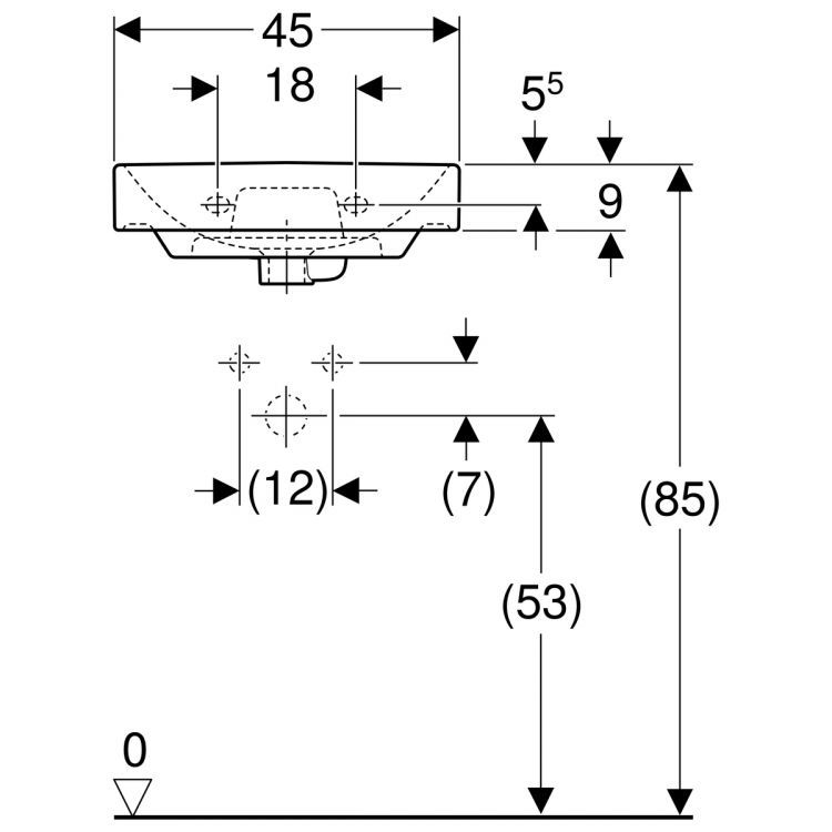 Раковина Geberit Smyle Square 45х36 см,  с отв. под смеситель, перелив асимметричный [500.222.01.1]