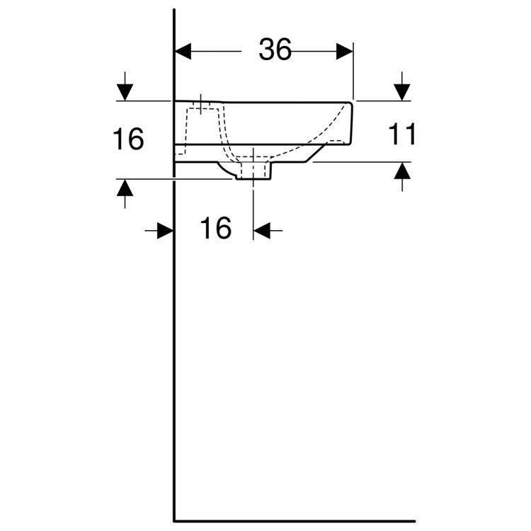 Раковина Geberit Smyle Square 45х36 см,  с отв. под смеситель, перелив асимметричный [500.222.01.1]