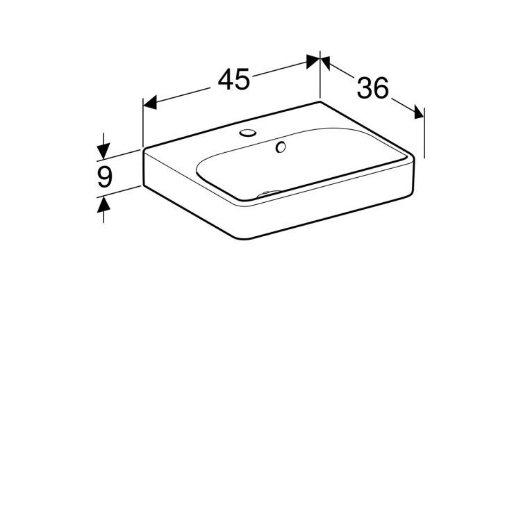Раковина Geberit Smyle Square 45х36 см,  с отв. под смеситель, перелив асимметричный [500.222.01.1]