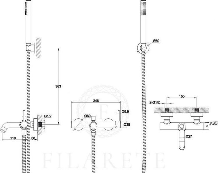 Смеситель для ванны FILARETE Roun FL2120BL цвет Черный матовый Смеситель для ванны FILARETE Roun FL2120BL цвет Черный матовый