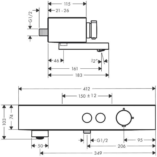 Hansgrohe ShowerTablet Select Смеситель для ванны, настенный, термостатический, цвет: черный матовый