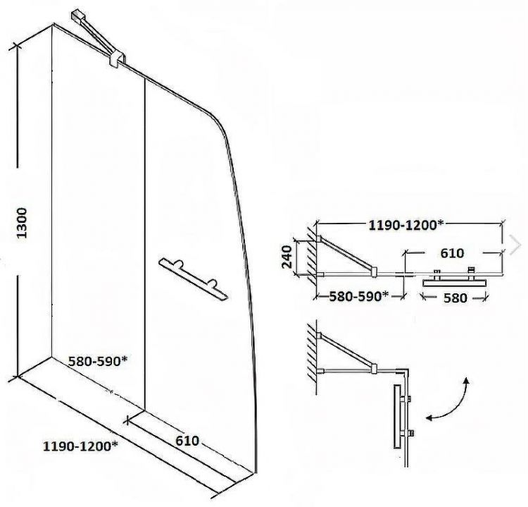 Шторка на ванну Parly F03 130х120 7178 профиль Хром стекло прозрачное