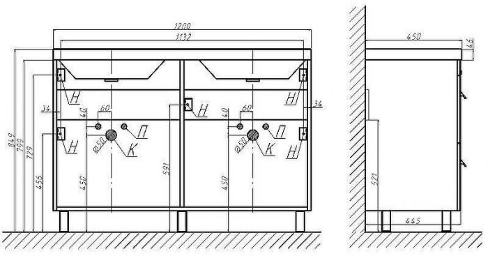 Тумба под раковину Velvex Orlando 120 tn.ORL.CLA.120.4Y Графит