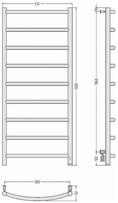 Электрический полотенцесушитель Сунержа Галант 4.0 1200x500 R 31-0831-1250 Черный матовый