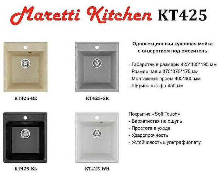 Кухонная мойка Maretti Kitchen KT425-BL Черная