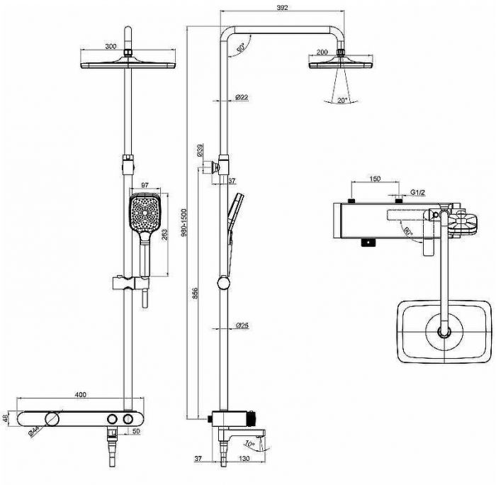 Душевая система Cersanit Vivo 64529 с термостатом Хром