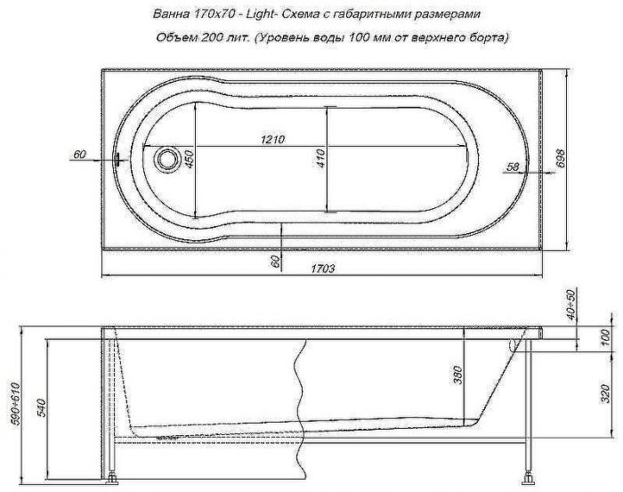 Акриловая ванна Aquanet Light 170x70 242509 без гидромассажа