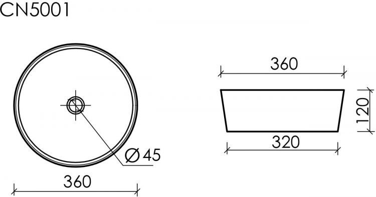 Умывальник CERAMICANOVA Element чаша накладная круглая 360 мм CN5001 Умывальник CERAMICANOVA Element чаша накладная круглая 360 мм CN5001